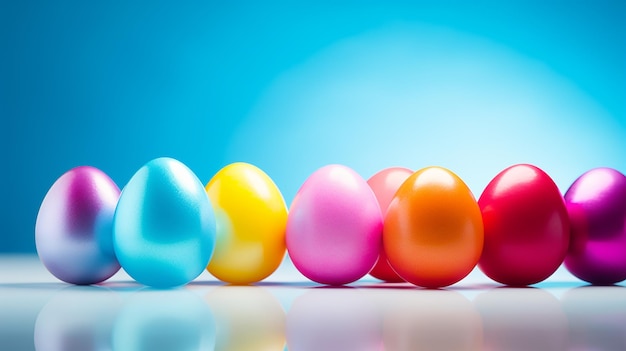 Colorful easter eggs in pink yellow and blue awardwinning studio shot