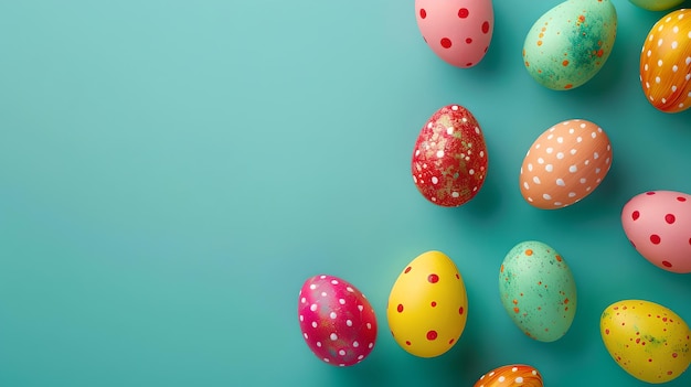 Colorful Easter Eggs on a Vibrant Blue Background Perfect for Festive Holiday Designs Celebratory Image with Space for Text AI