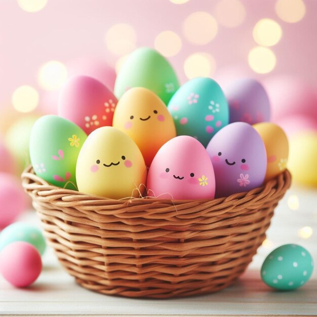 colorful Easter eggs in a wicker basket