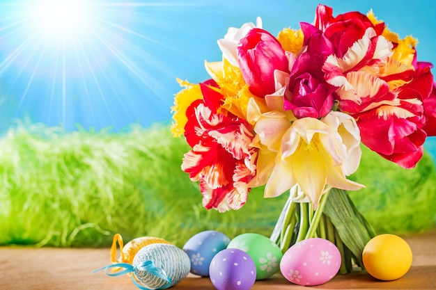 Colorful easter eggs with flowers