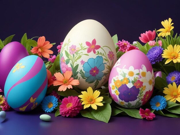 colorful Easter eggs with flowers