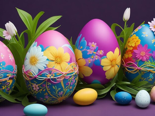 colorful Easter eggs with flowers