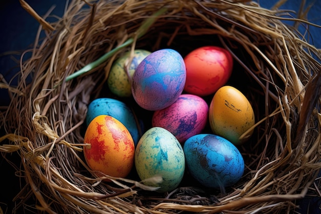 Colorful Easter Eggs in a Woven Basket