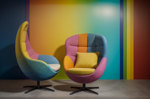 a colorful egg chair with a hexa pattern on it