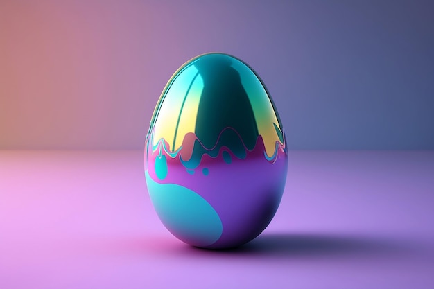 A colorful egg with a purple and blue background.