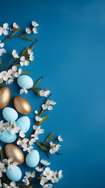 Foto uova colorate con copyspace su sfondo blu concetto di uova di pasqua feste primaverili