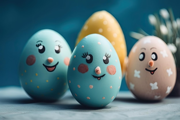 Colorful eggs with different facial expressions Generative AI