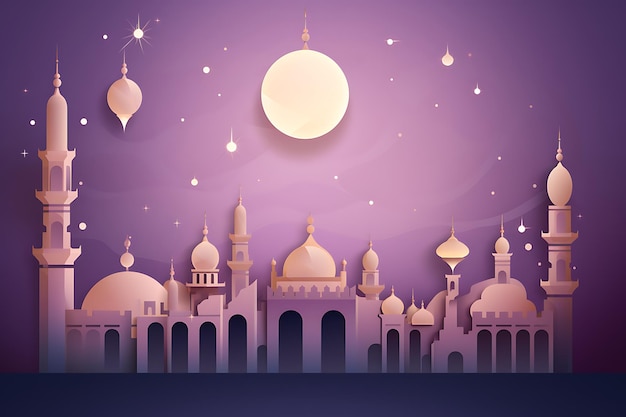 Colorful eid mubarak background with moon