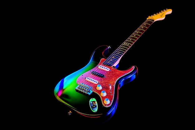 Красочная электрическая гитара на темном фоне