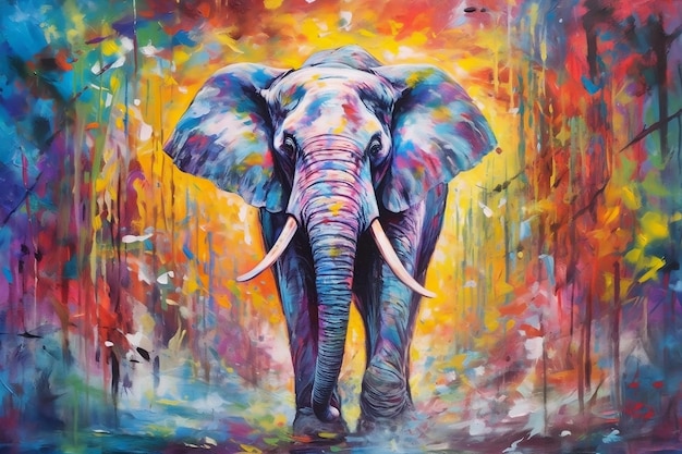カラフルな象の鮮やかな野生動物と芸術的表現の生成 AI