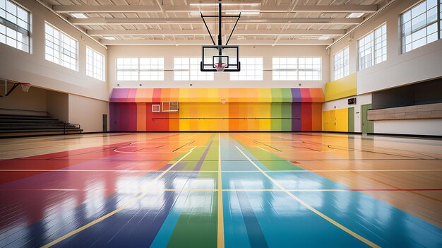 Photo colorful empty indoor basketball court ai generative