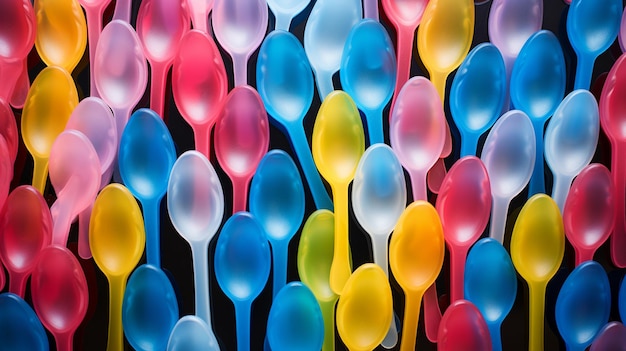 colorful empty spoons in a row