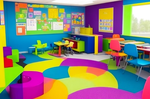 Photo a colorful and engaging classroom for young learners new classroom for kids