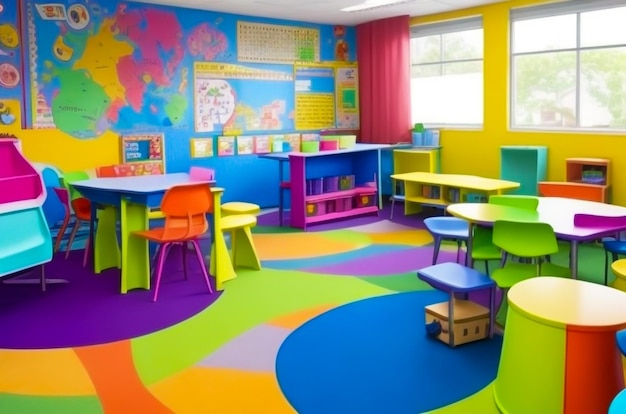 Photo a colorful and engaging classroom for young learners new classroom for kids