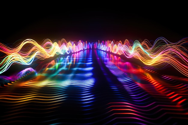 Photo colorful equalizer wave glitter sparkle defocused rays lights bokeh abstract black background ai generated