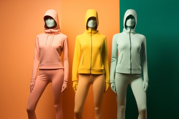 Foto abbigliamento da ginnastica colorato impostato su manichino di abbigliamento sportivo creato con la tecnologia generative ai