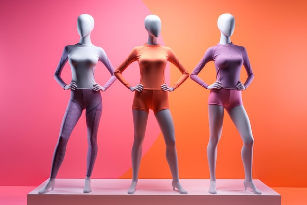Photo colorful exercise clothing set on sport clothes mannequin created with generative ai technology