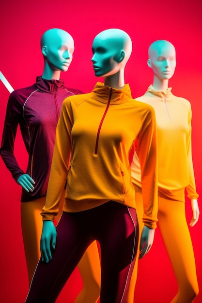 Красочный комплект спортивной одежды на манекене спортивной одежды. Создано с использованием технологии генеративного искусственного интеллекта.