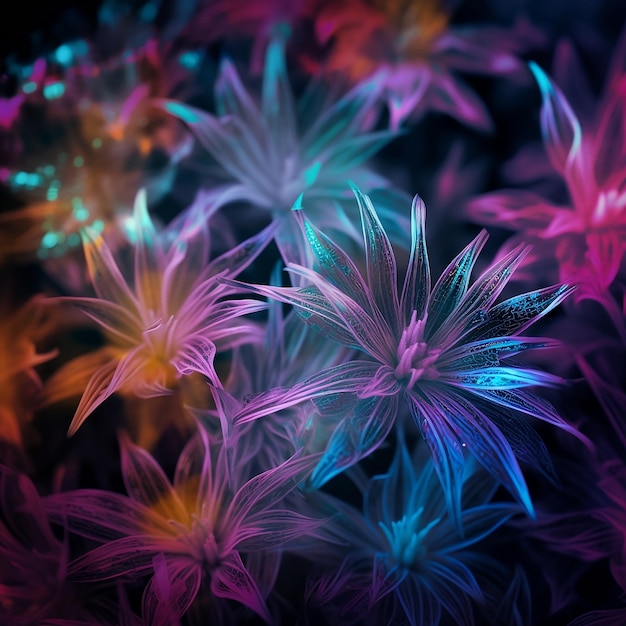 A colorful exotic flower with a black background