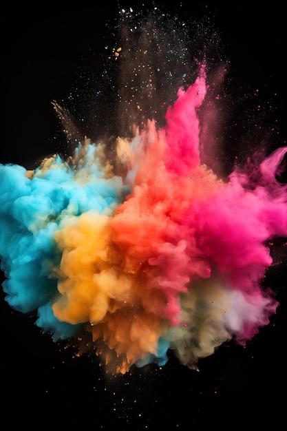 Colorful exploding powders on a bright and lively background with copy space