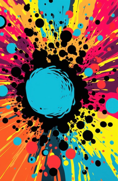 검은색과 파란색 원의 다채로운 폭발