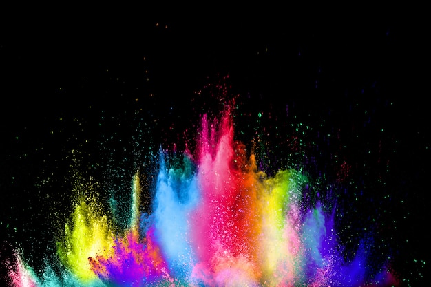 Colorful explosion for Happy Holi powder.Multicolored particles burst or splashing.