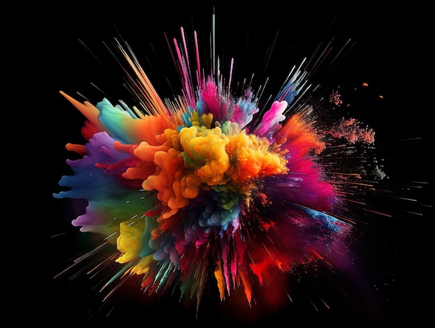 Photo a colorful explosion isolated on black background rainbow colors