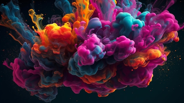 A colorful explosion of liquid is in the water.