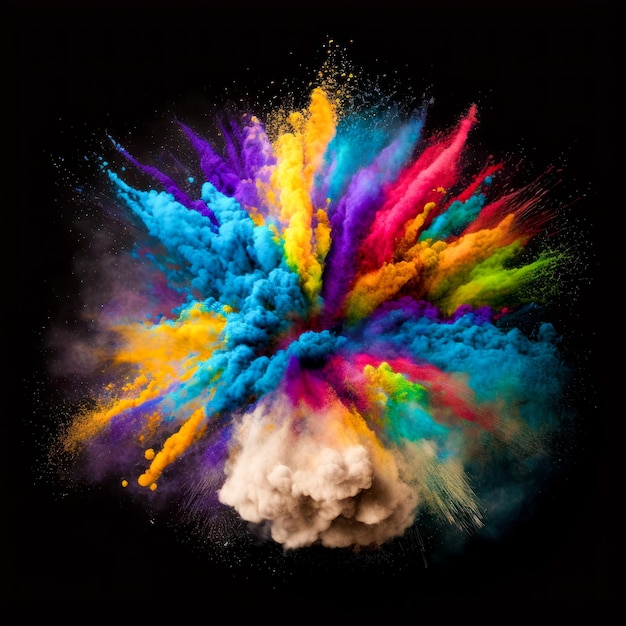 Colorful explosion of paint on a black background Generative AI