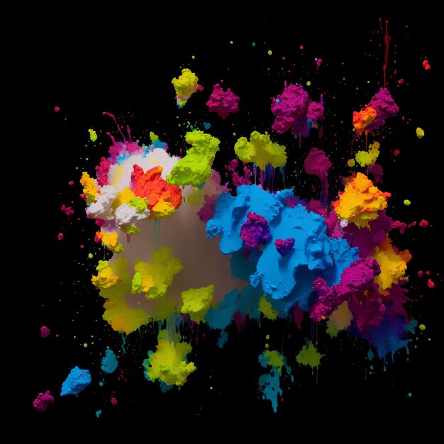 A colorful explosion of paint and a black background.