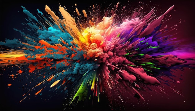 Photo a colorful explosion of paint on a black background