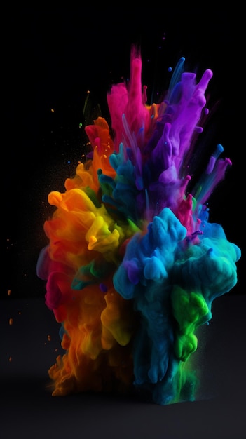 A colorful explosion of paint is created by the artist.