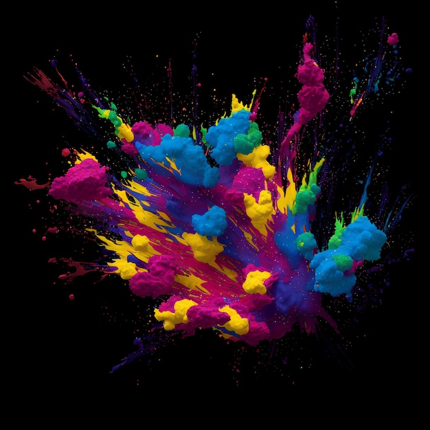 A colorful explosion of paint is displayed on a black background.