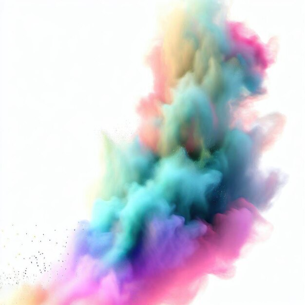 A colorful explosion of paint is shown on a white background.