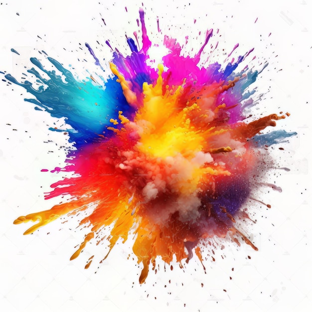 Colorful explosion of paint isolated on white background