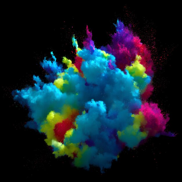 A colorful explosion of powder and a black background.