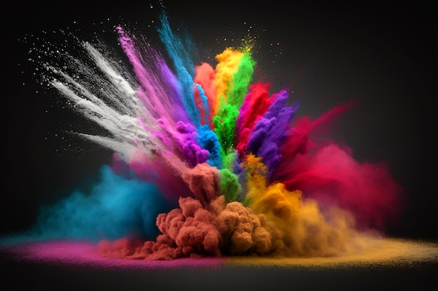 A colorful explosion of powder on a black background