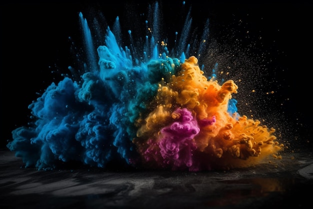 A colorful explosion of powder on a black background