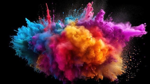 A colorful explosion of powder on a black background