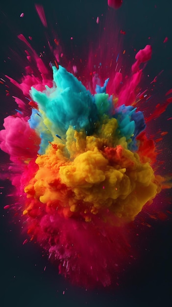 A colorful explosion of powder and a black background.