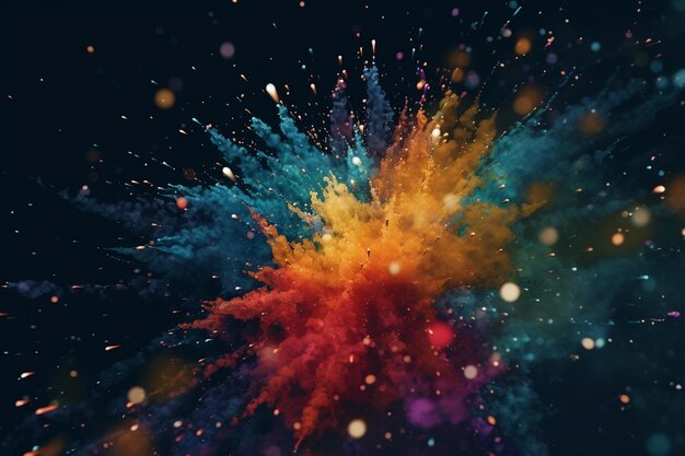 A colorful explosion of powder on a black background