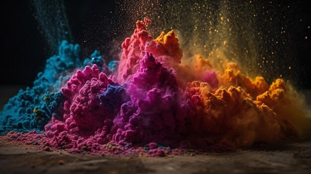 A colorful explosion of powder is being poured into the dark