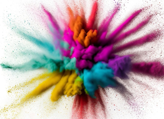 A colorful explosion of powder is being sprayed in a white background.