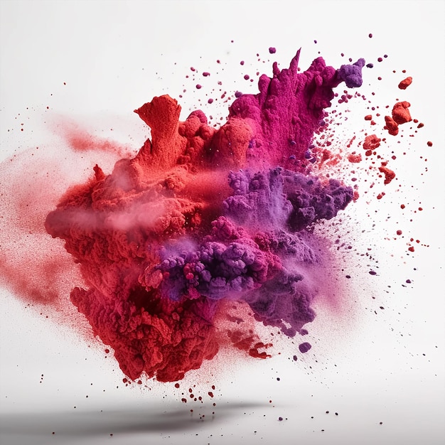 カラフルな粉の爆発と紫と赤の粉。
