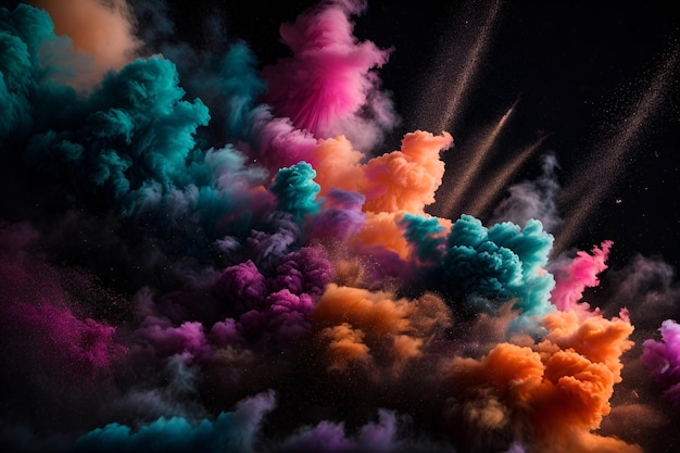 Foto un'esplosione colorata di polvere su uno sfondo bianco