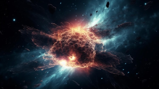 Красочный взрыв в космосе с туманностью на заднем плане
