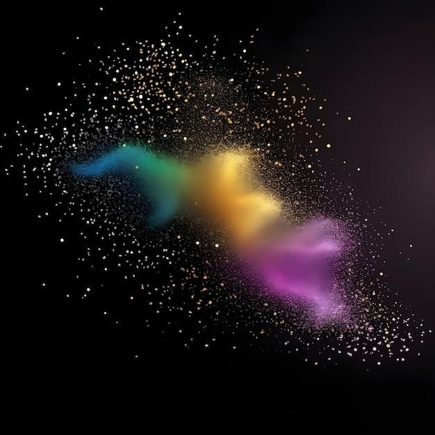 Photo a colorful explosion with gold and purple glitter on the bottom.