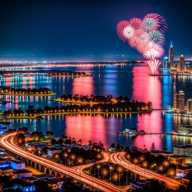 Photo colorful explosions of light in a spectacular fireworks show