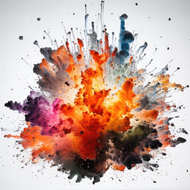 Photo colorful explosions on white background freeze motion of color powder exploding