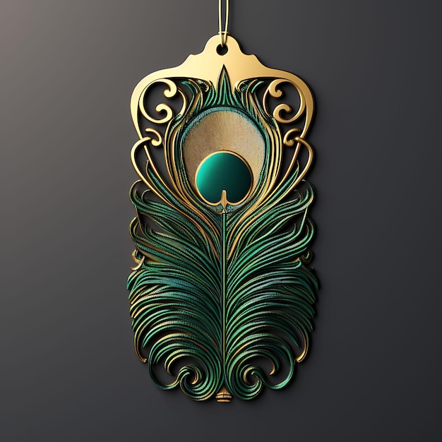 Photo colorful exquisite price tag peacock feather shaped emerald green and creative hang tag collection